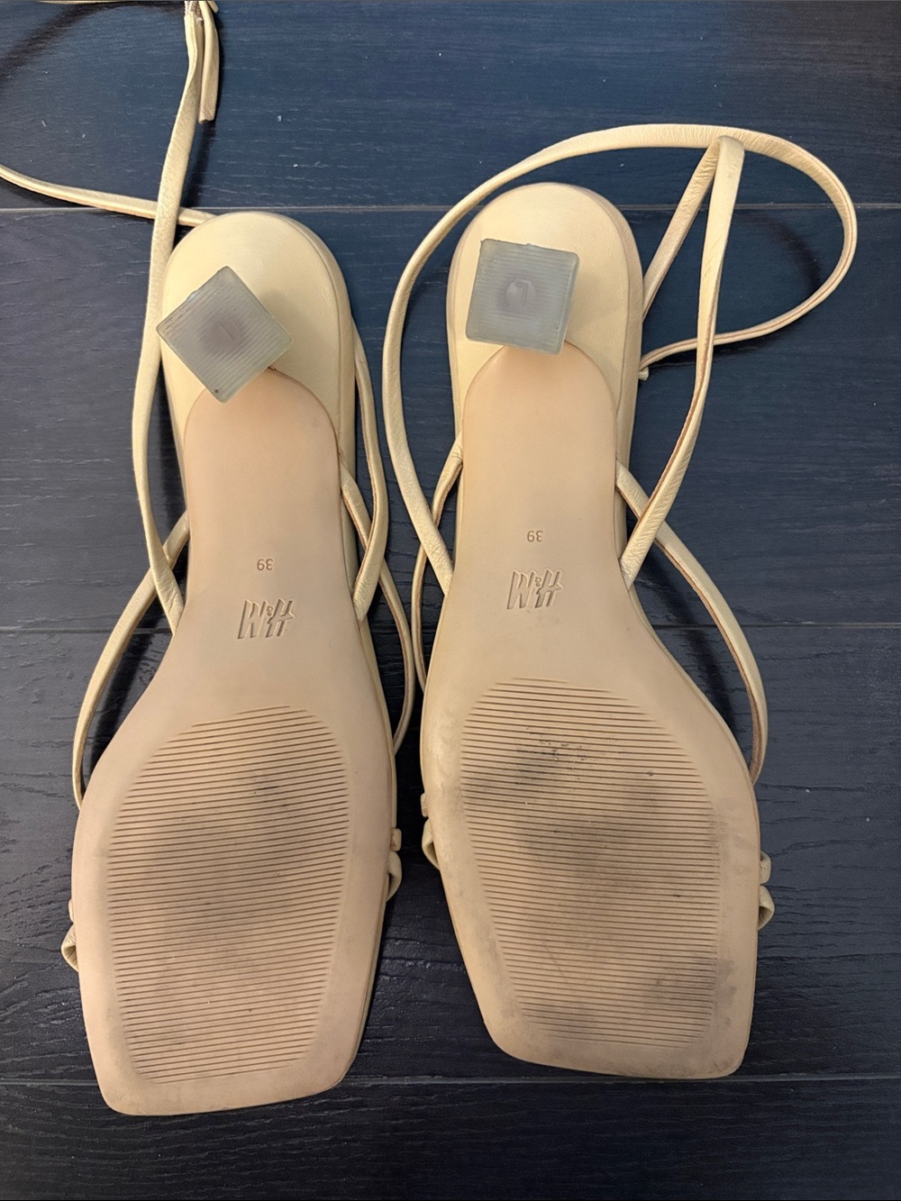 H&M Women's Beige Leather Strappy Square-Toe Sandals - Picture 5 of 6